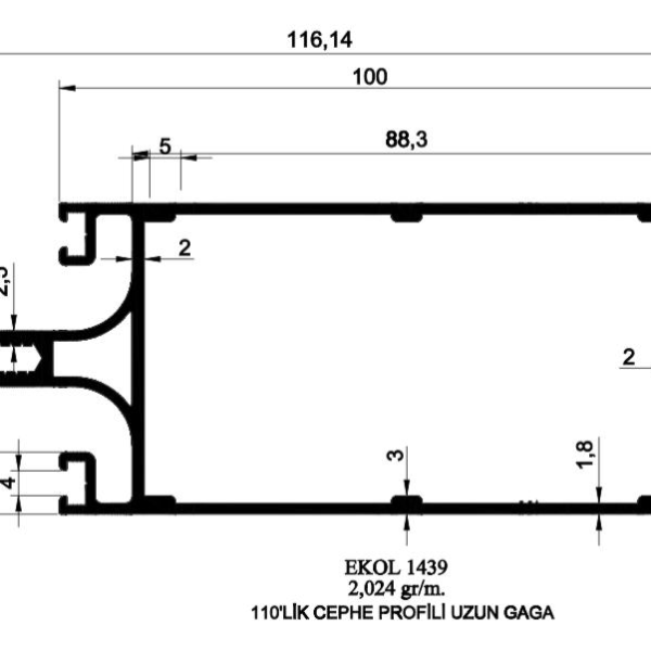 1439- 120'LÜK CEPHE PROFİLİ UZUN GAGA